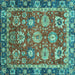 Square Machine Washable Oriental Turquoise Traditional Area Rugs, wshabs4087turq