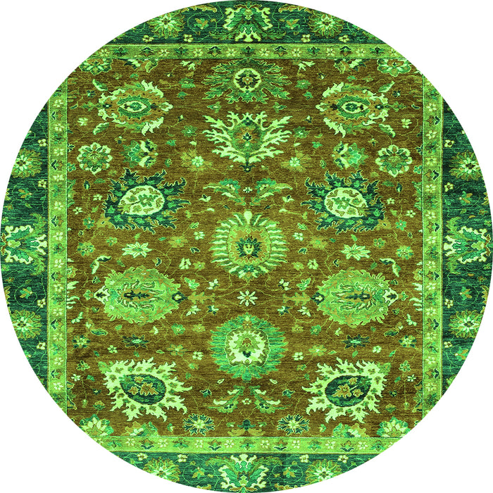 Round Oriental Green Traditional Rug, abs4087grn