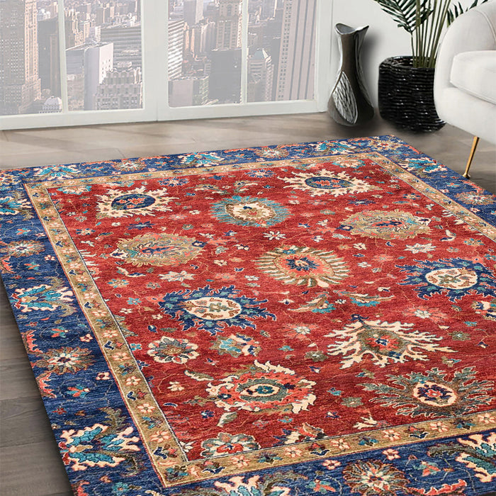 Machine Washable Abstract Fire Brick Red Rug in a Family Room, wshabs4087