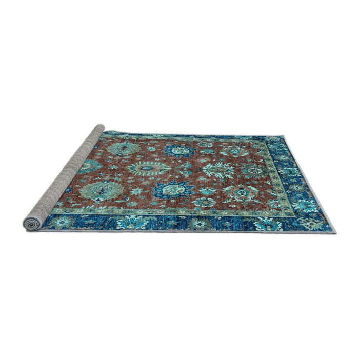 Sideview of Machine Washable Oriental Light Blue Traditional Rug, wshabs4087lblu