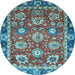 Round Machine Washable Oriental Light Blue Traditional Rug, wshabs4087lblu