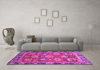 Machine Washable Oriental Pink Traditional Rug, wshabs4087pnk