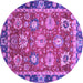 Round Machine Washable Oriental Purple Traditional Area Rugs, wshabs4087pur