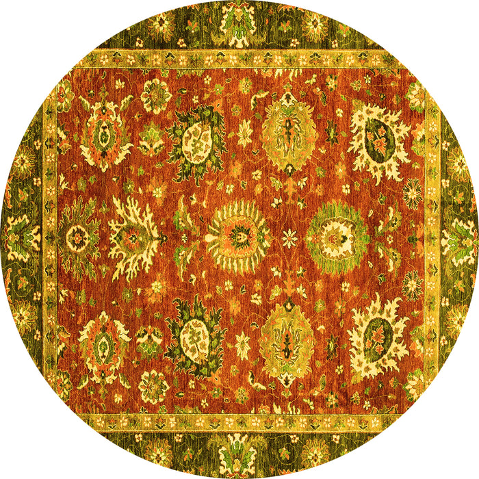 Round Oriental Yellow Traditional Rug, abs4087yw