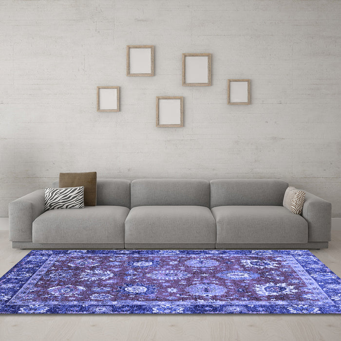 Machine Washable Oriental Blue Traditional Rug in a Living Room, wshabs4087blu