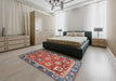 Abstract Fire Brick Red Oriental Rug in a Bedroom, abs4087