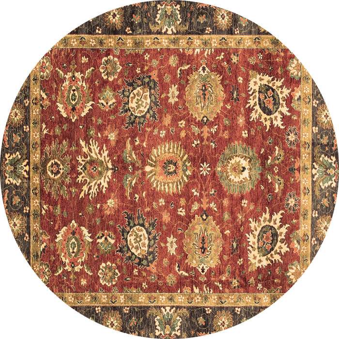 Round Oriental Brown Traditional Rug, abs4087brn