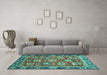 Machine Washable Oriental Turquoise Traditional Area Rugs in a Living Room,, wshabs4087turq