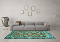 Machine Washable Oriental Turquoise Traditional Rug, wshabs4087turq