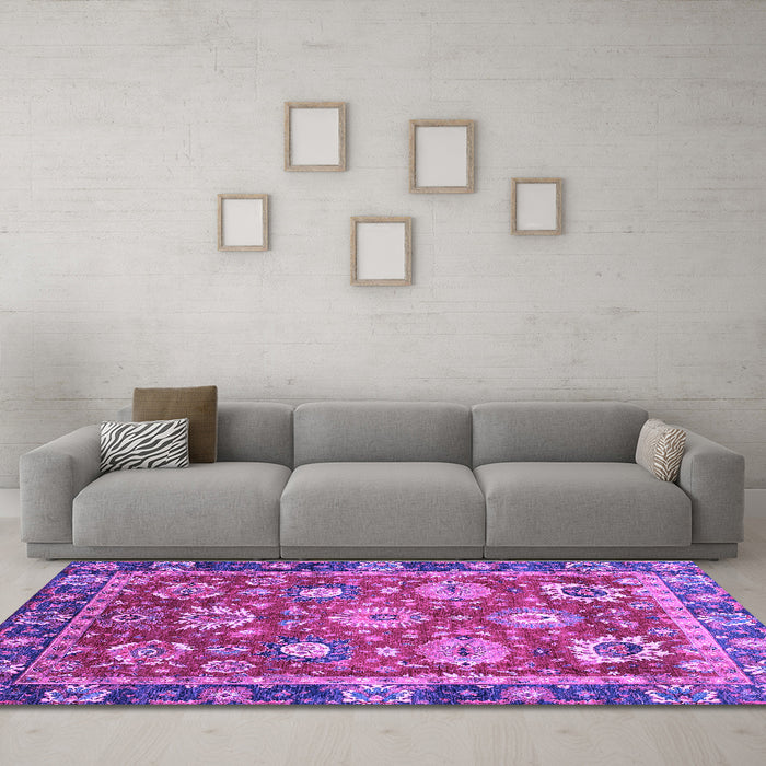 Machine Washable Oriental Purple Traditional Area Rugs in a Living Room, wshabs4087pur