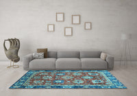 Machine Washable Oriental Light Blue Traditional Rug, wshabs4087lblu