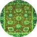 Round Machine Washable Oriental Green Traditional Area Rugs, wshabs4087grn