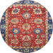 Round Abstract Fire Brick Red Oriental Rug, abs4087