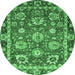 Round Machine Washable Oriental Emerald Green Traditional Area Rugs, wshabs4087emgrn