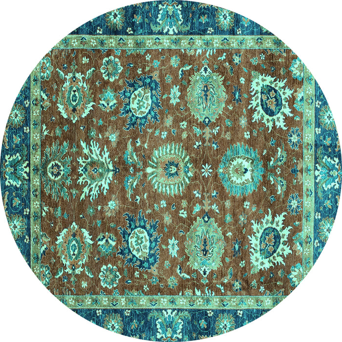Round Oriental Turquoise Traditional Rug, abs4087turq