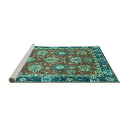 Sideview of Machine Washable Oriental Turquoise Traditional Area Rugs, wshabs4087turq