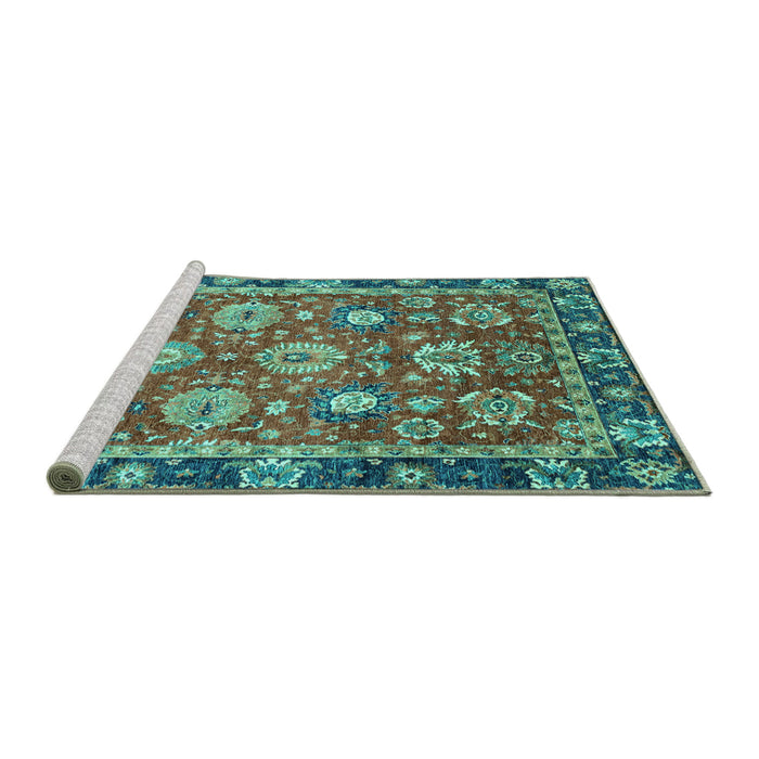 Sideview of Machine Washable Oriental Turquoise Traditional Area Rugs, wshabs4087turq