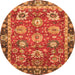 Round Machine Washable Oriental Orange Traditional Area Rugs, wshabs4087org