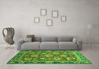 Machine Washable Oriental Green Traditional Rug, wshabs4087grn