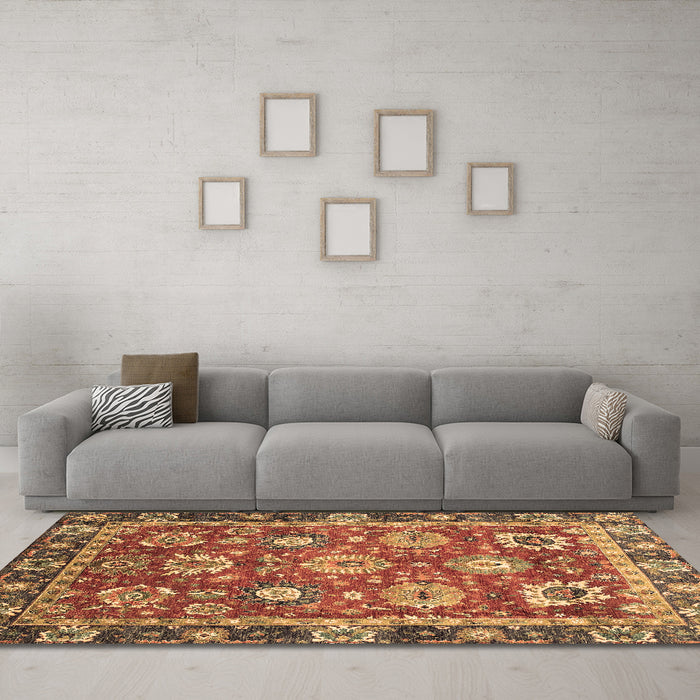 Machine Washable Oriental Brown Traditional Rug in a Living Room,, wshabs4087brn