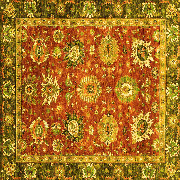 Square Machine Washable Oriental Yellow Traditional Rug, wshabs4087yw