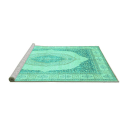 Sideview of Machine Washable Abstract Turquoise Modern Area Rugs, wshabs4088turq