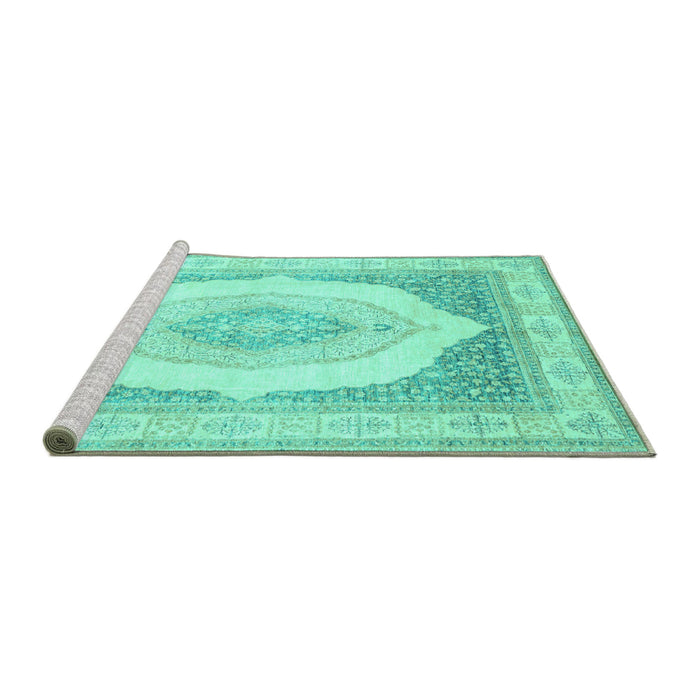 Sideview of Machine Washable Abstract Turquoise Modern Area Rugs, wshabs4088turq