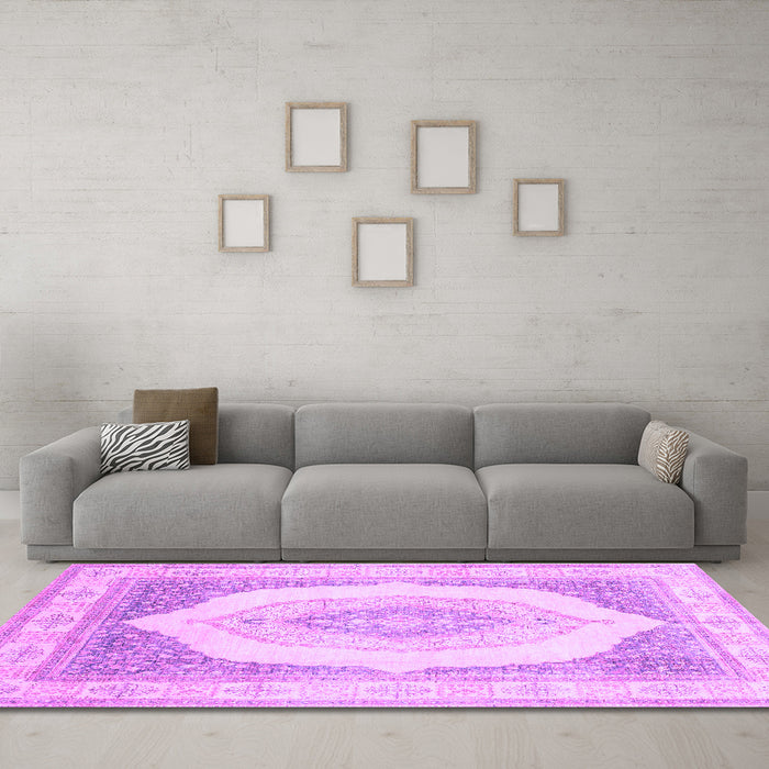 Machine Washable Abstract Purple Modern Area Rugs in a Living Room, wshabs4088pur