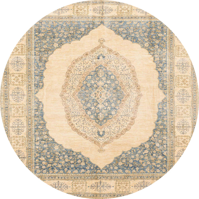 Round Machine Washable Abstract Khaki Gold Rug, wshabs4088