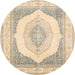 Round Machine Washable Abstract Khaki Gold Rug, wshabs4088