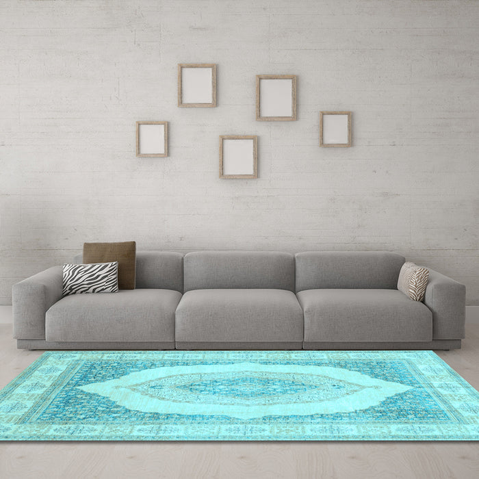 Machine Washable Abstract Light Blue Modern Rug in a Living Room, wshabs4088lblu