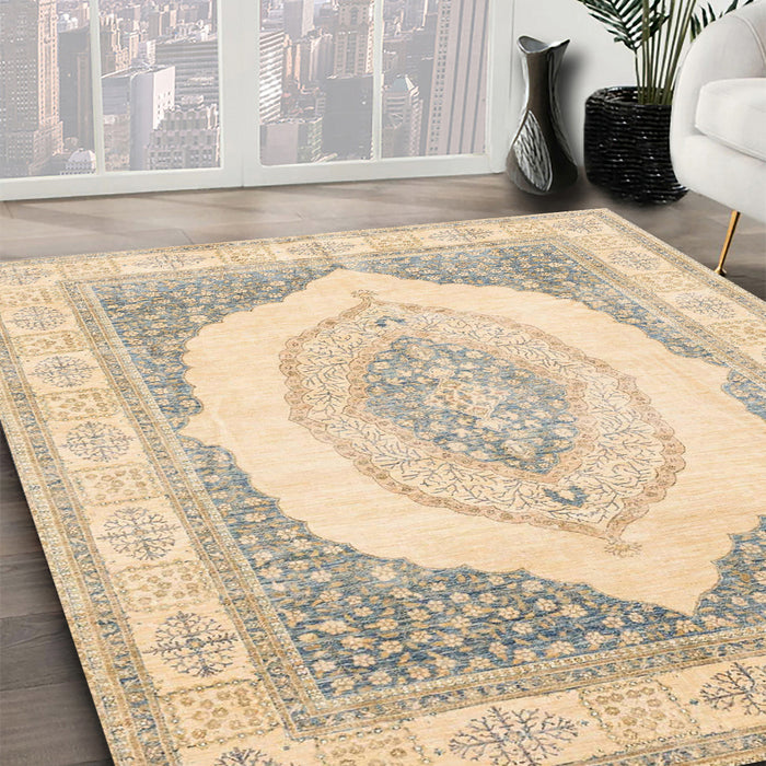 Abstract Khaki Gold Modern Rug in Family Room, abs4088