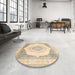 Round Abstract Khaki Gold Modern Rug in a Office, abs4088