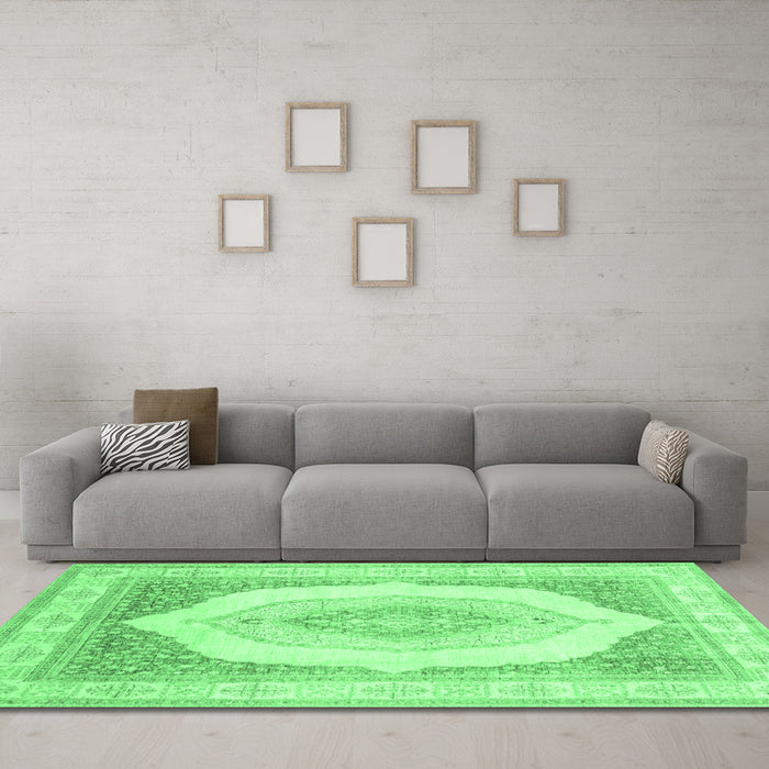 Machine Washable Abstract Emerald Green Modern Area Rugs in a Living Room,, wshabs4088emgrn