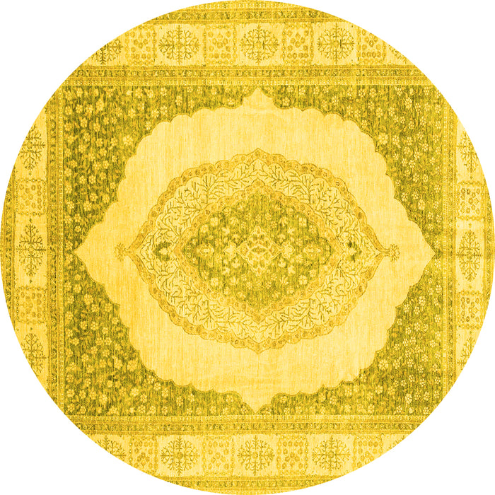 Round Abstract Yellow Modern Rug, abs4088yw