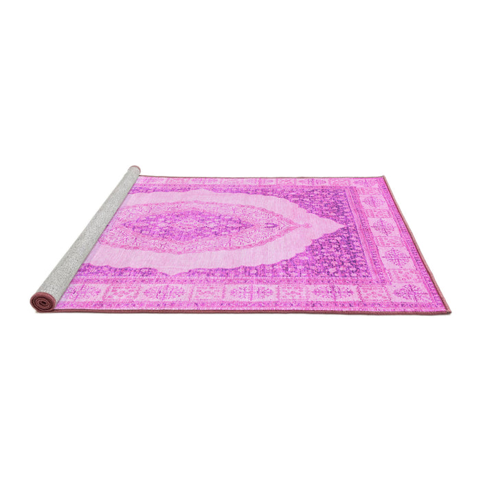 Sideview of Machine Washable Abstract Pink Modern Rug, wshabs4088pnk