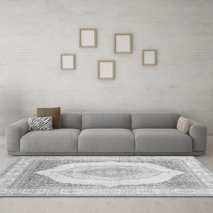 Machine Washable Abstract Gray Modern Rug in a Living Room,, wshabs4088gry