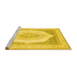 Sideview of Machine Washable Abstract Yellow Modern Rug, wshabs4088yw