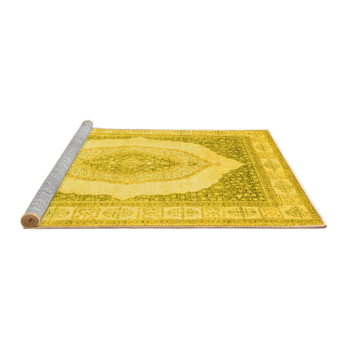 Sideview of Machine Washable Abstract Yellow Modern Rug, wshabs4088yw
