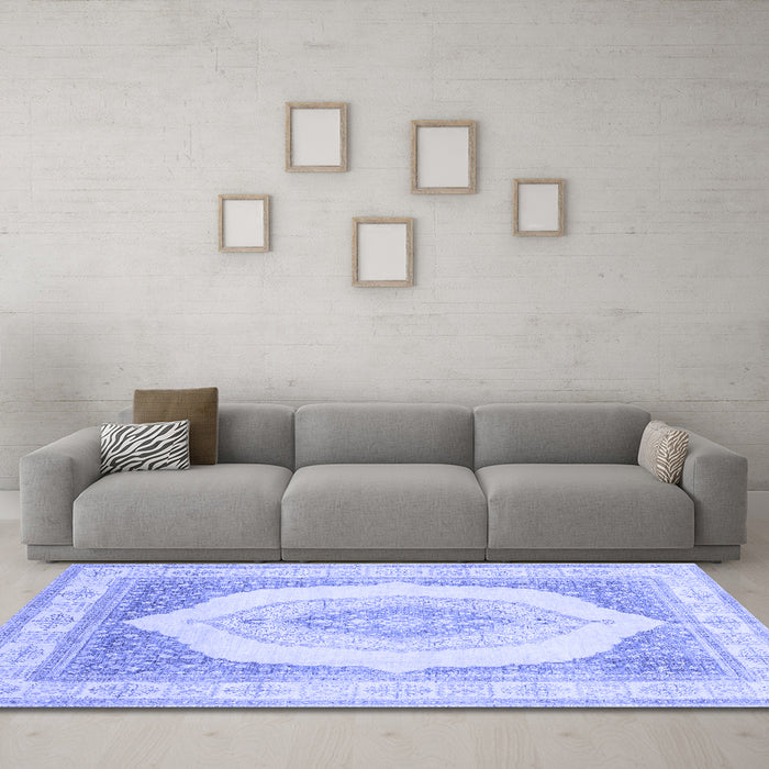 Machine Washable Abstract Blue Modern Rug in a Living Room, wshabs4088blu
