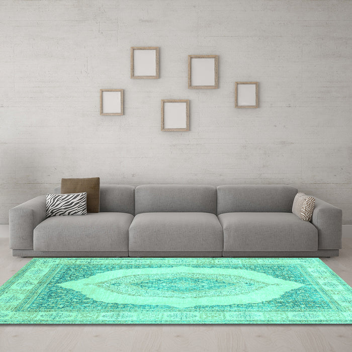 Machine Washable Abstract Turquoise Modern Area Rugs in a Living Room,, wshabs4088turq