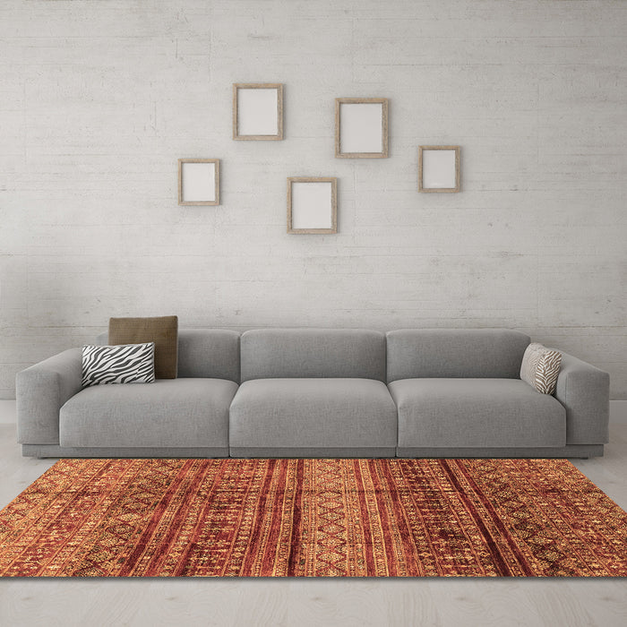 Machine Washable Abstract Brown Modern Rug in a Living Room,, wshabs4089brn