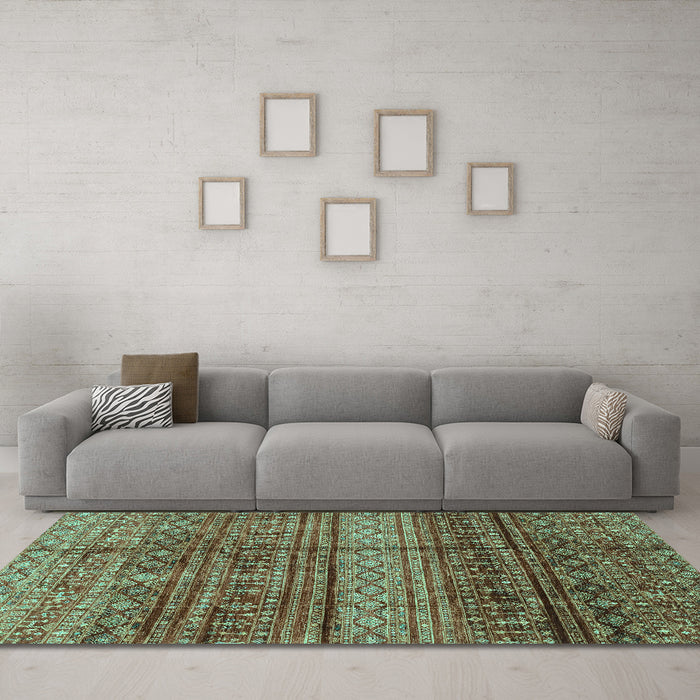 Machine Washable Abstract Turquoise Modern Area Rugs in a Living Room,, wshabs4089turq