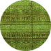 Round Machine Washable Abstract Green Modern Area Rugs, wshabs4089grn