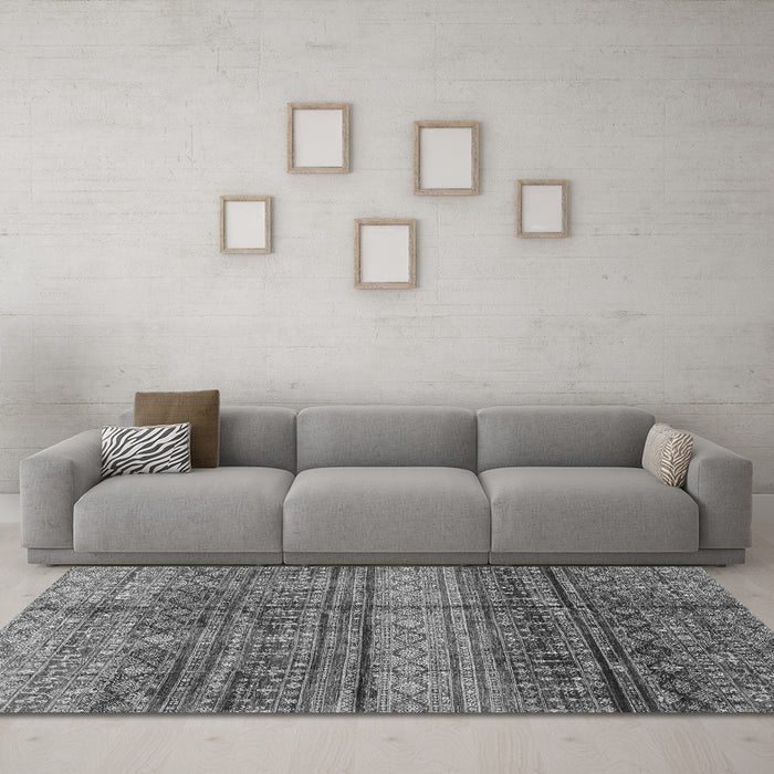Machine Washable Abstract Gray Modern Rug in a Living Room,, wshabs4089gry