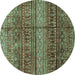 Round Abstract Turquoise Modern Rug, abs4089turq