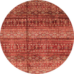 Round Machine Washable Abstract Red Rug, wshabs4089