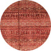 Round Machine Washable Abstract Red Rug, wshabs4089