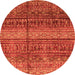 Round Machine Washable Abstract Orange Modern Area Rugs, wshabs4089org