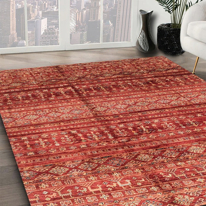 Abstract Red Modern Rug in Family Room, abs4089